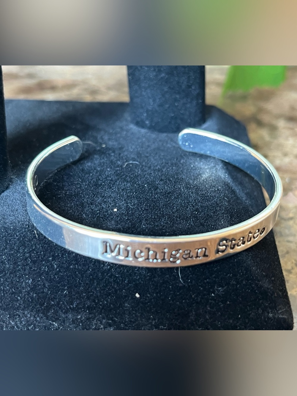 White Gold Filled Michigan State Cuff Bracelet